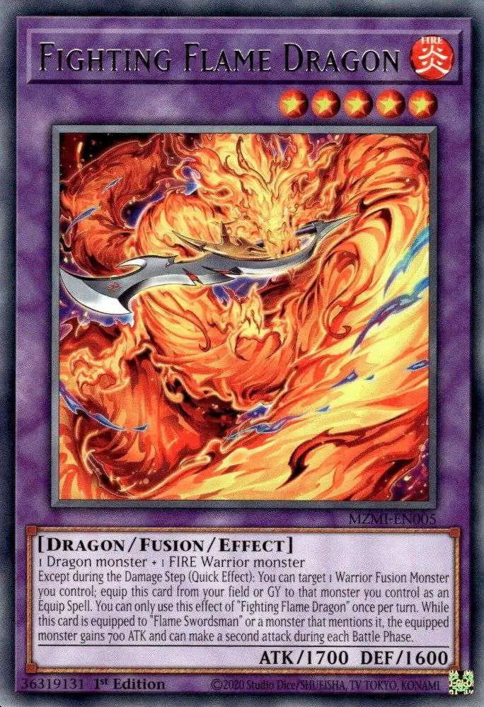 YuGiOh Trading Card Game Maze of Millennia Rare Fighting Flame Dragon MZMI-EN005