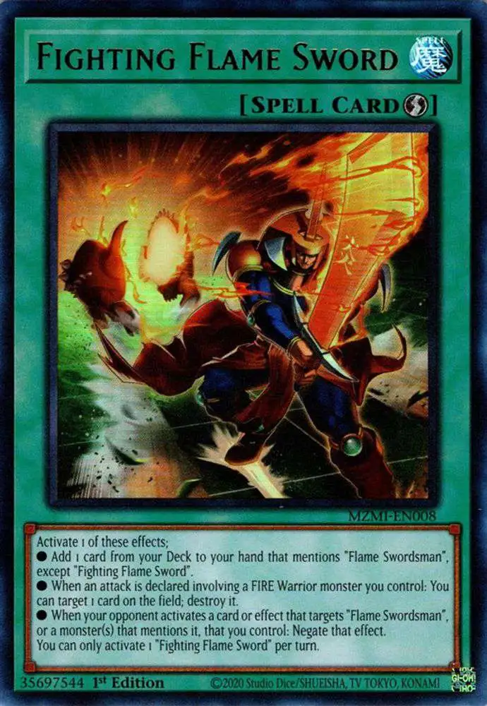 YuGiOh Trading Card Game Maze of Millennia Ultra Rare Fighting Flame Sword MZMI-EN008