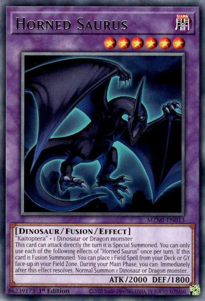 YuGiOh Trading Card Game Maze of Millennia Rare Horned Saurus MZMI-EN013