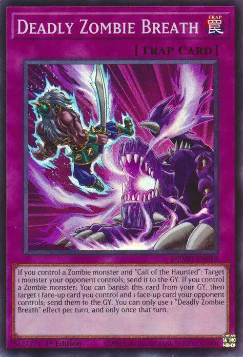 YuGiOh Trading Card Game Maze of Muertos Super Rare Deadly Zombie Breath MZMU-EN010