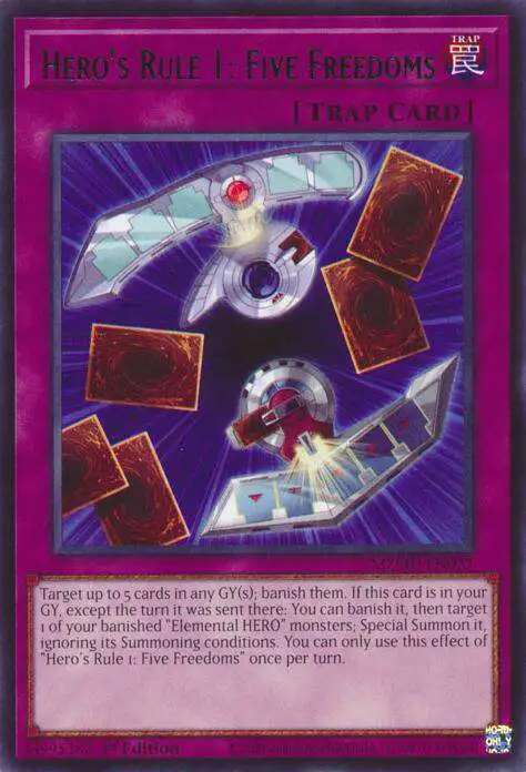 YuGiOh Trading Card Game Maze of Muertos Rare Hero's Rule 1: Five Freedoms MZMU-EN027