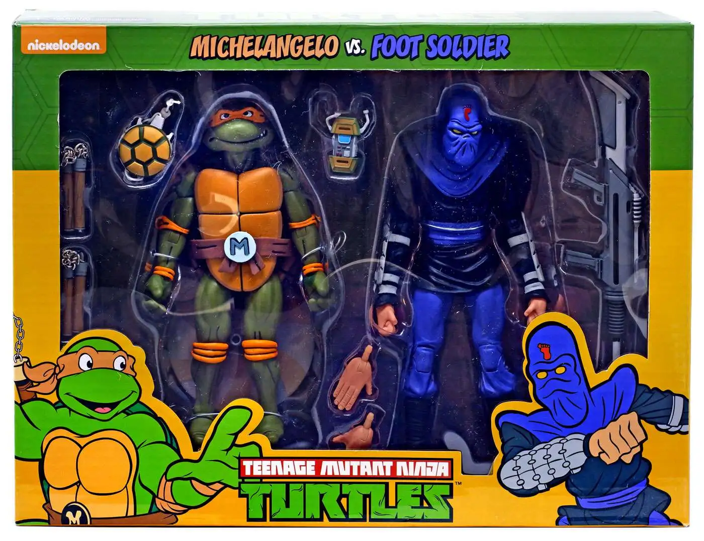 NECA TMNT Teenage Mutant Ninja Turtles Michelangelo VS FOOT SOLDIER 2 Pack 