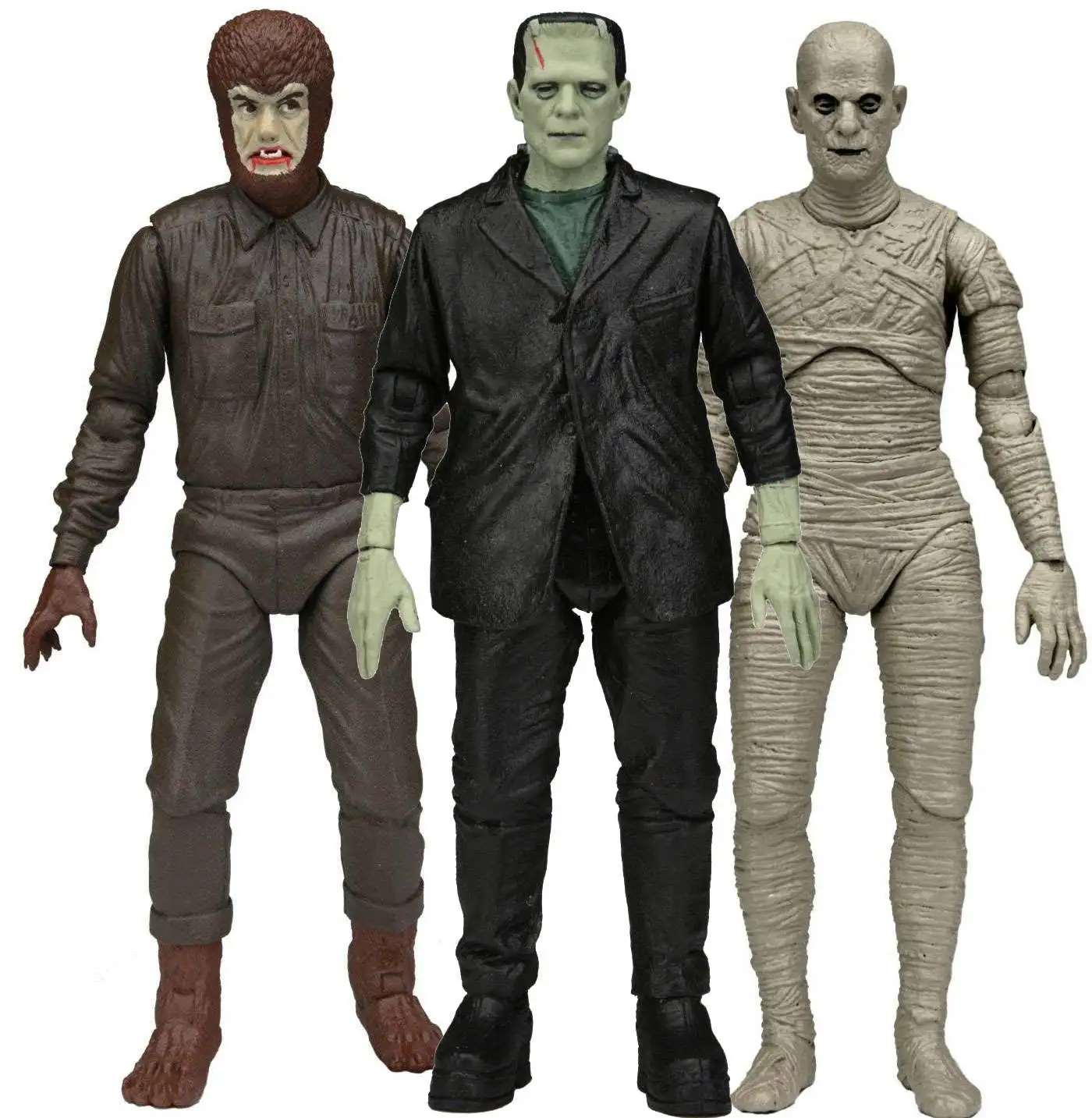 NECA Universal Monsters Mummy, Wolf Man & Frankenstein's Monster Set of 3 Action Figures [Retro Glow-in-the-Dark] (Pre-Order ships October)