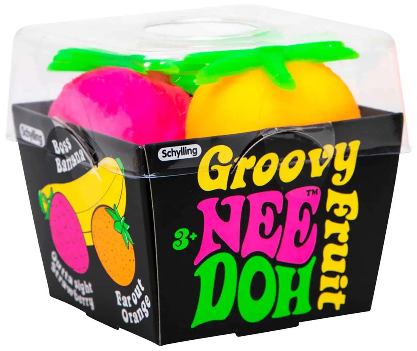 NeeDoh The Groovy Glob Boss Banana, Outta Sight Strawberry & Far Out Orange 2.5-Inch Small Stress Ball Pack of 3 Fruit [Damaged Package]