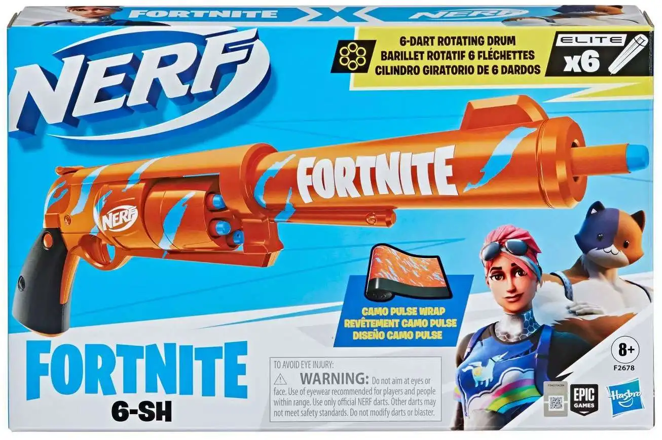 NERF Fortnite 6-SH Dart Blaster Camo Pulse Wrap 6 Darts Rotating