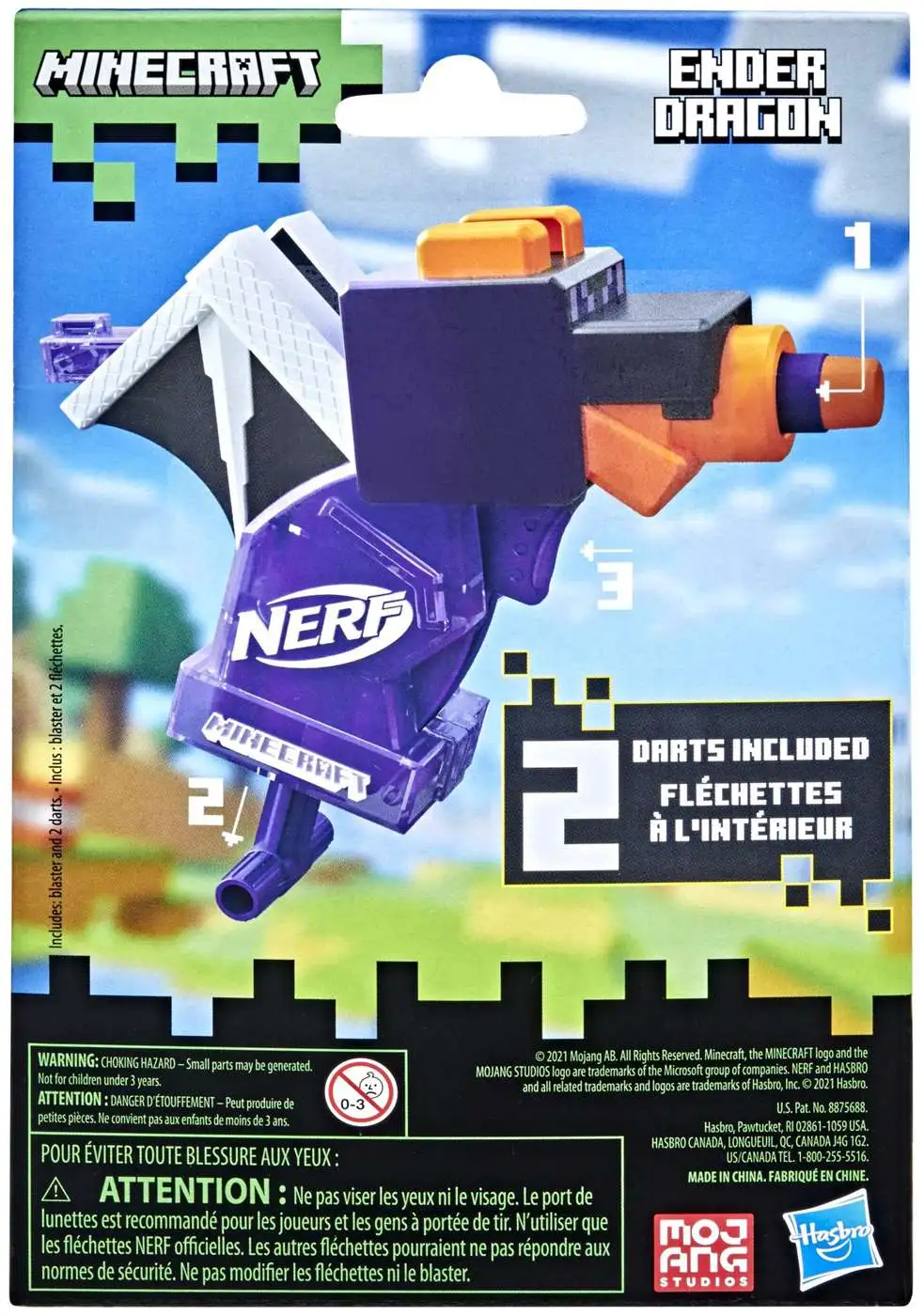 Nerf MicroShots Minecraft Ender Dragon Mini Kids Toy Blaster with 2 Darts