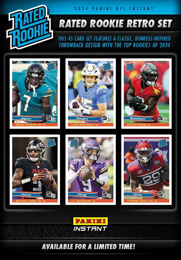 NFL 2024 Instant Rated Rookies Retro Football Trading Card Set 45 Cards ...