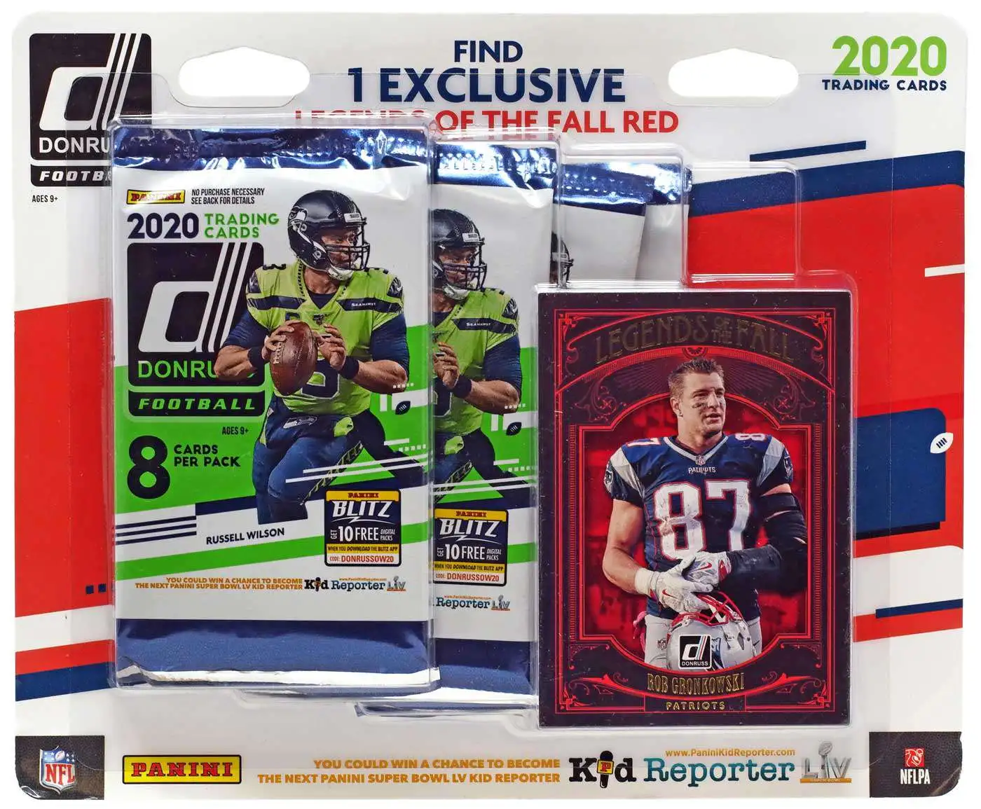 NFL Panini 2020 Donruss Football Trading Card RETAIL 4-Pack [8 Cards Per Pack + 1 RANDOM Legends of the Fall Red]