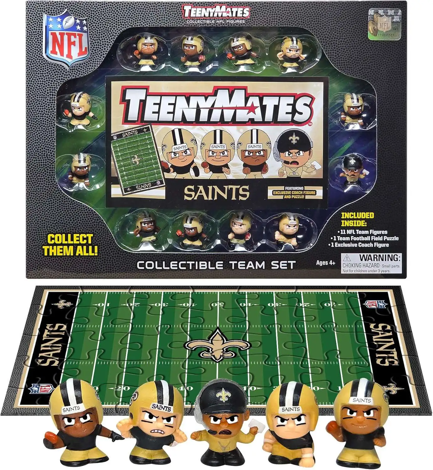NFL TeenyMates 2024 Football New Orleans Saints 12-Figure Team Set [11 Team Figures, 1 Coach & Playing Field]