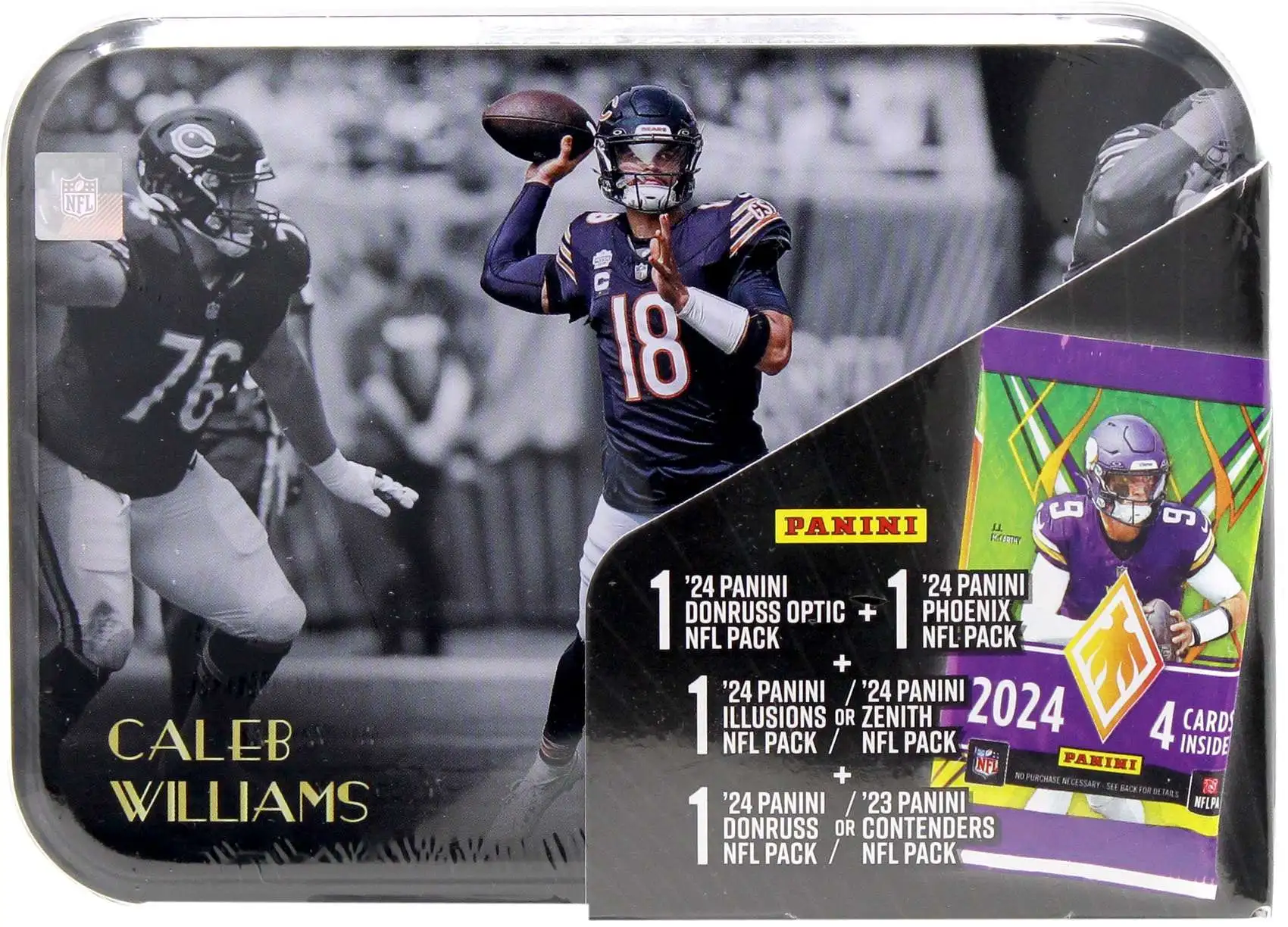 NFL Chicago Bears 2023-24 Panini Football Caleb Williams Trading Card COLLECTOR Tin [4 Packs, Version 2]