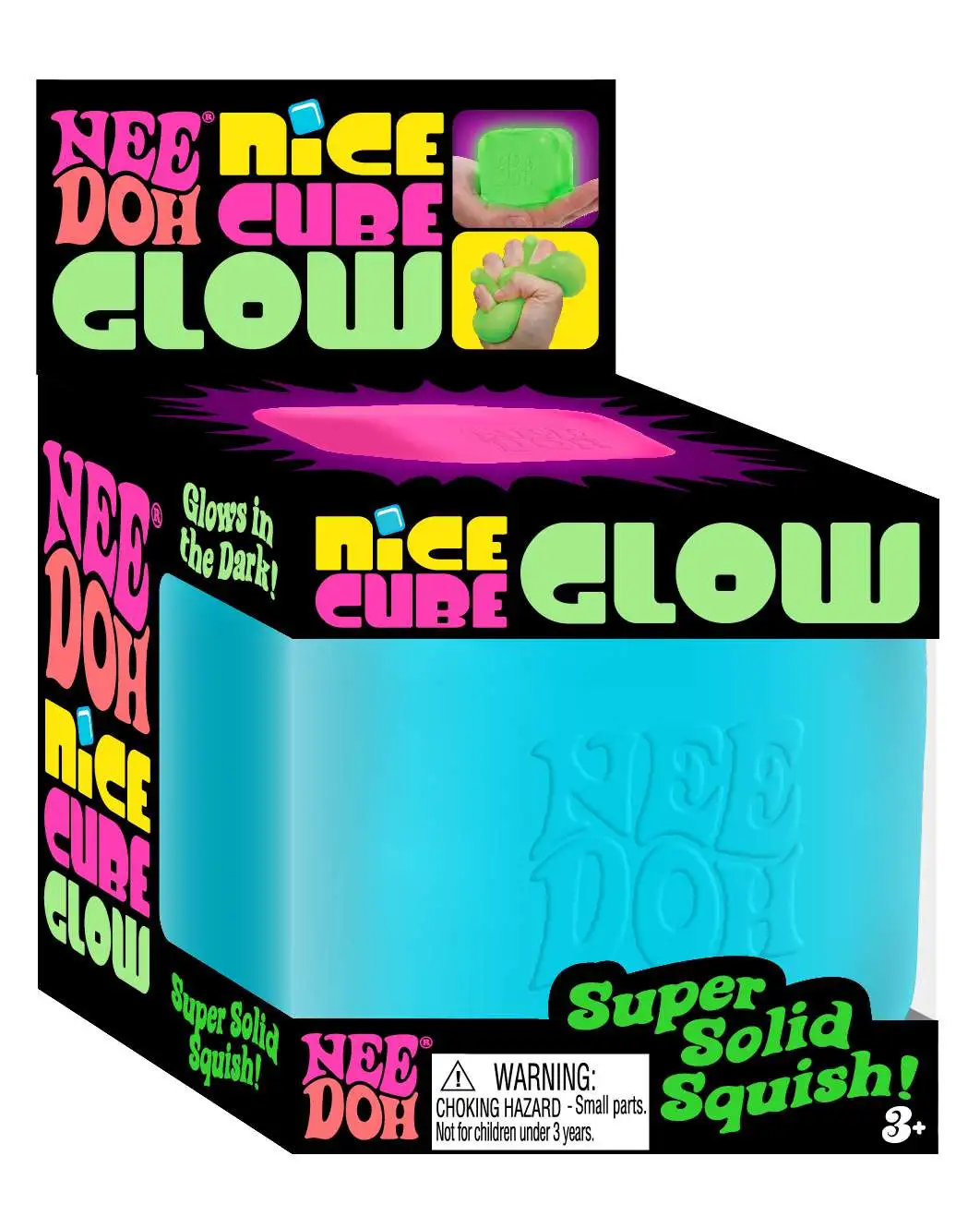 NeeDoh Nice Cube GLOW BLUE Stress Ball [Glows in the Dark!]