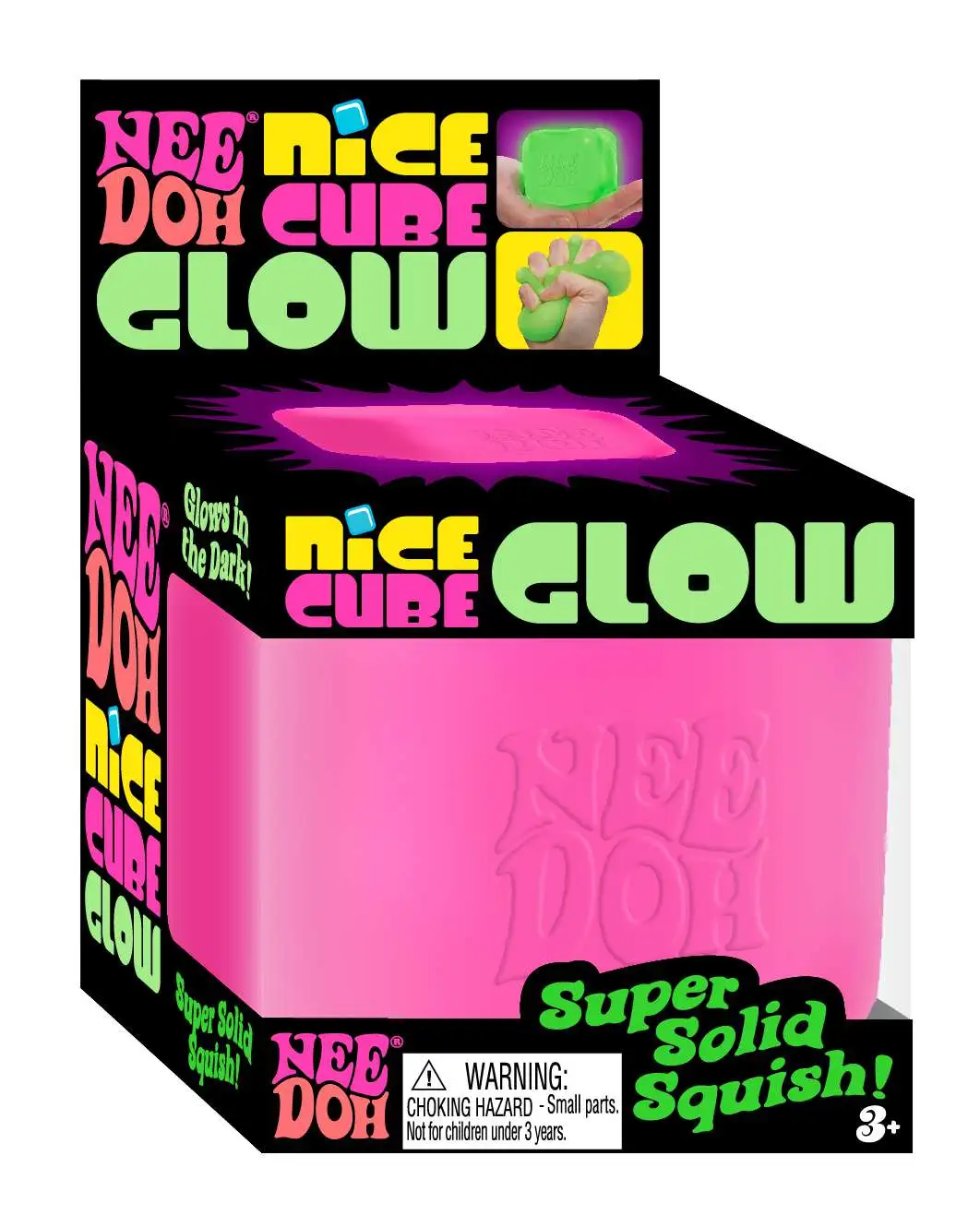 NeeDoh Nice Cube GLOW PINK Stress Ball [Glows in the Dark!]