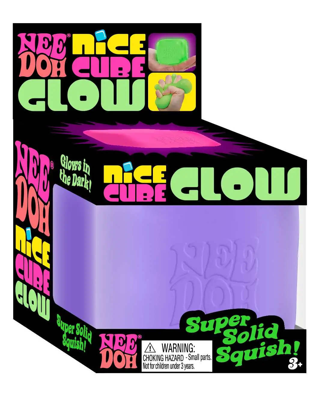 NeeDoh Nice Cube GLOW PURPLE Stress Ball [Glows in the Dark!]