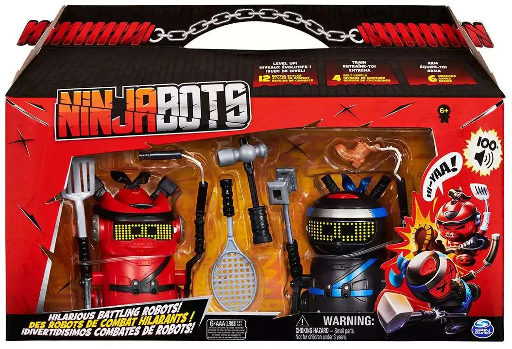 Ninja Bots 2-pack Hilarious Battling Robots Black & Red With 6 Fight Accessories for sale online 