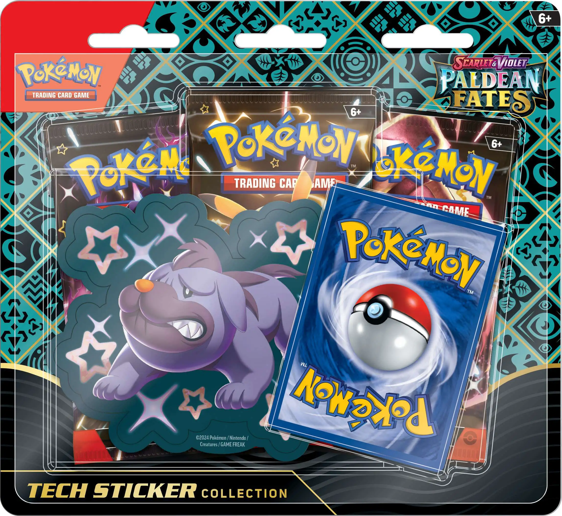 Pokemon Trading Card Game Scarlet & Violet Paldean Fates Maschiff Tech Sticker Collection [3 Booster Packs, Shiny Promo Card & Sticker]