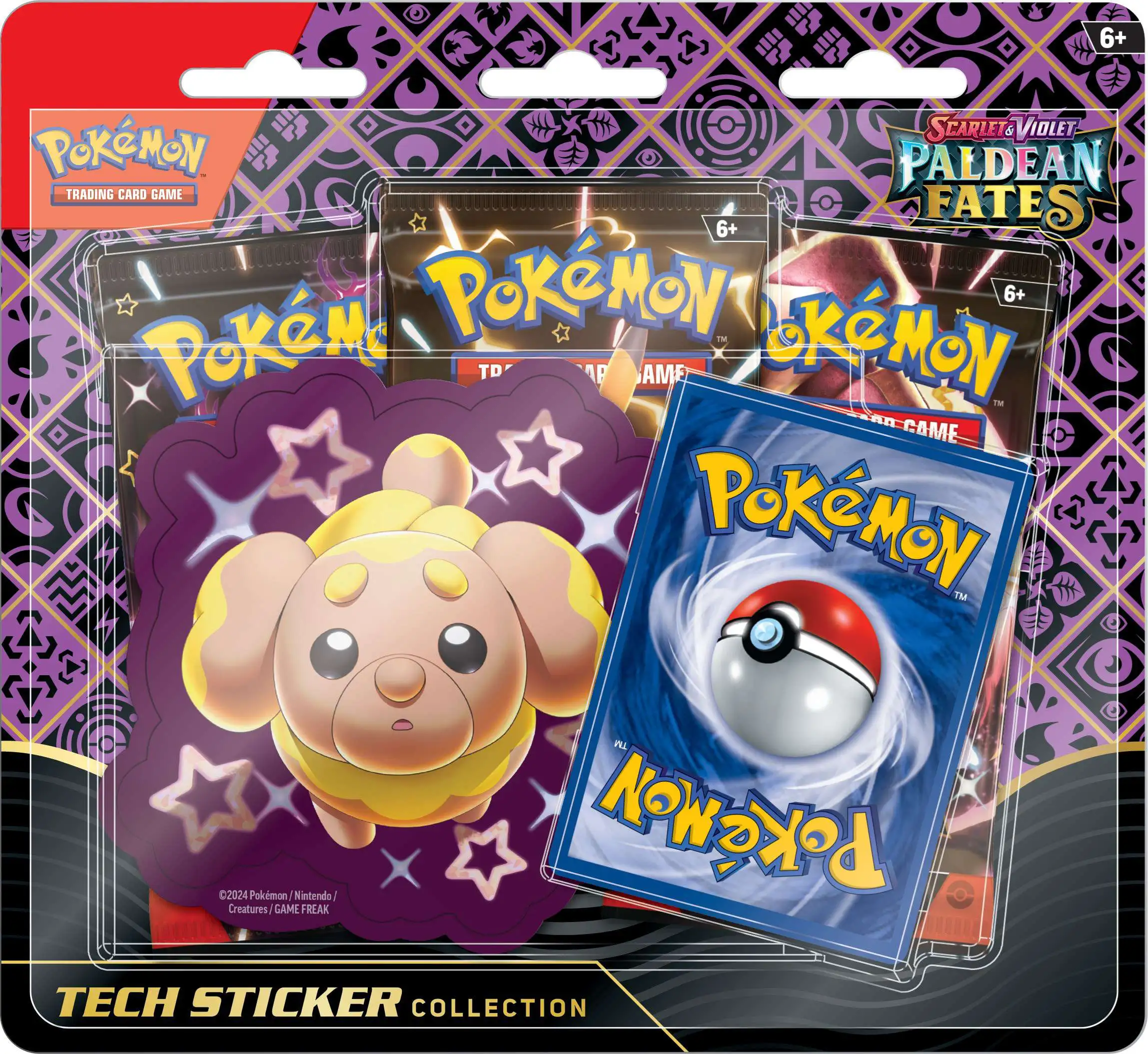 Pokemon Trading Card Game Scarlet & Violet Paldean Fates Fidough Tech Sticker Collection [3 Booster Packs, Shiny Promo Card & Sticker]