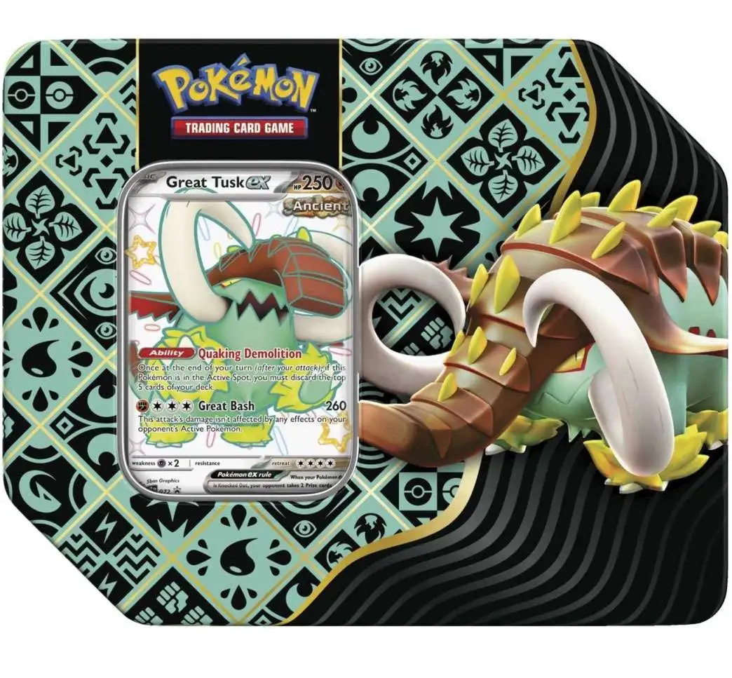 Pokemon Scarlet & Violet Paldean Fates Great Tusk ex Tin Set [5 Booster Packs & Promo Card]