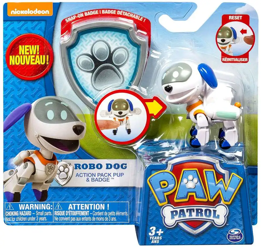 Paw Patrol Action Pack Badge Robo Dog Figure Damaged Package Spin