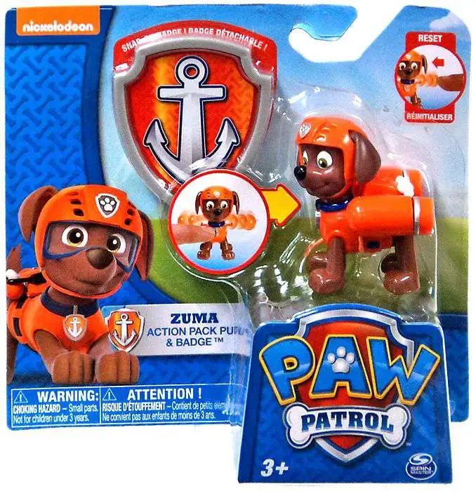 Paw Patrol Mighty Pups Zuma Figure Loose Badge Missing