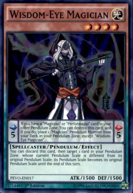 YuGiOh Trading Card Game Pendulum Evolution Super Rare Wisdom-Eye Magician PEVO-EN017