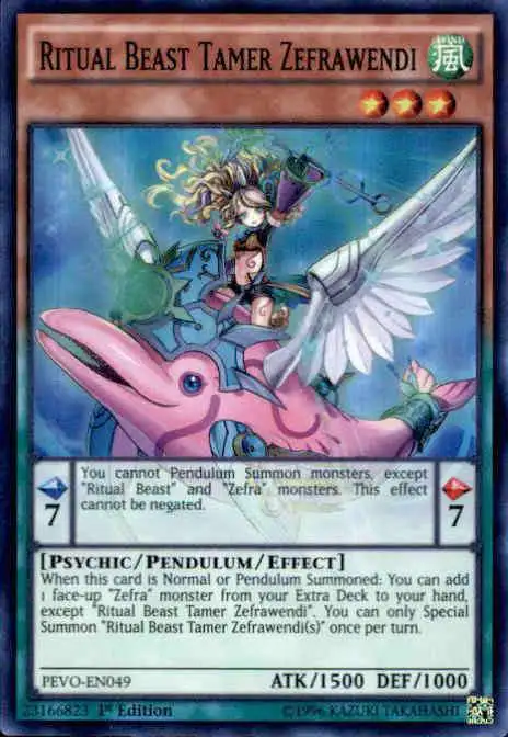 YuGiOh Trading Card Game Pendulum Evolution Super Rare Ritual Beast Tamer Zefrawendi PEVO-EN049