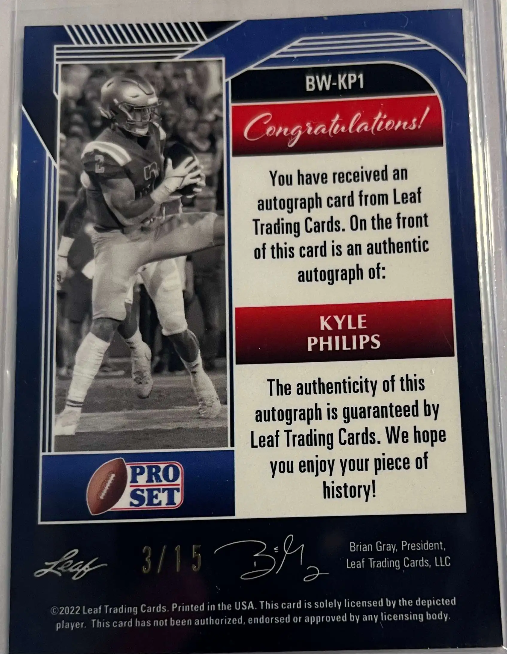 2022 Ultimate Leaf Draft Kyle Philips Auto Football Card #BA-KP1