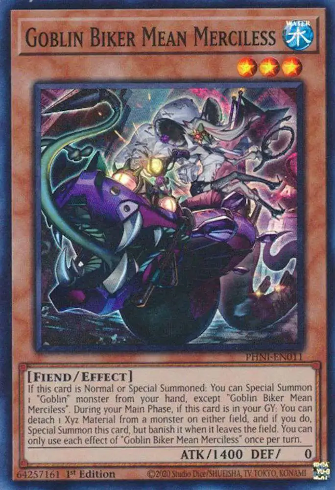 YuGiOh Trading Card Game Phantom Nightmare Super Rare Goblin Biker Mean Merciless PHNI-EN011