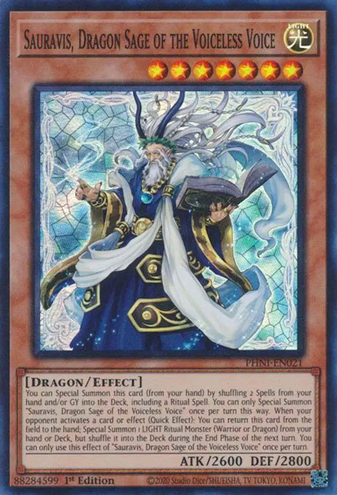 YuGiOh Trading Card Game Phantom Nightmare Super Rare Sauravis, Dragon Sage of the Voiceless Voice PHNI-EN021