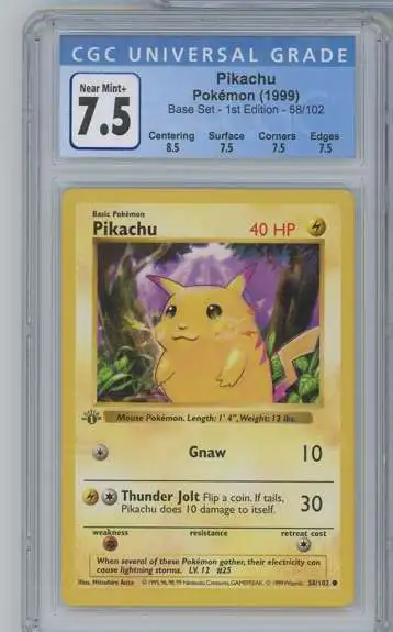 Pokemon Base Set 1st Edition Pikachu Base Set 1st Edition Graded Card #58 [CGC 7.5]