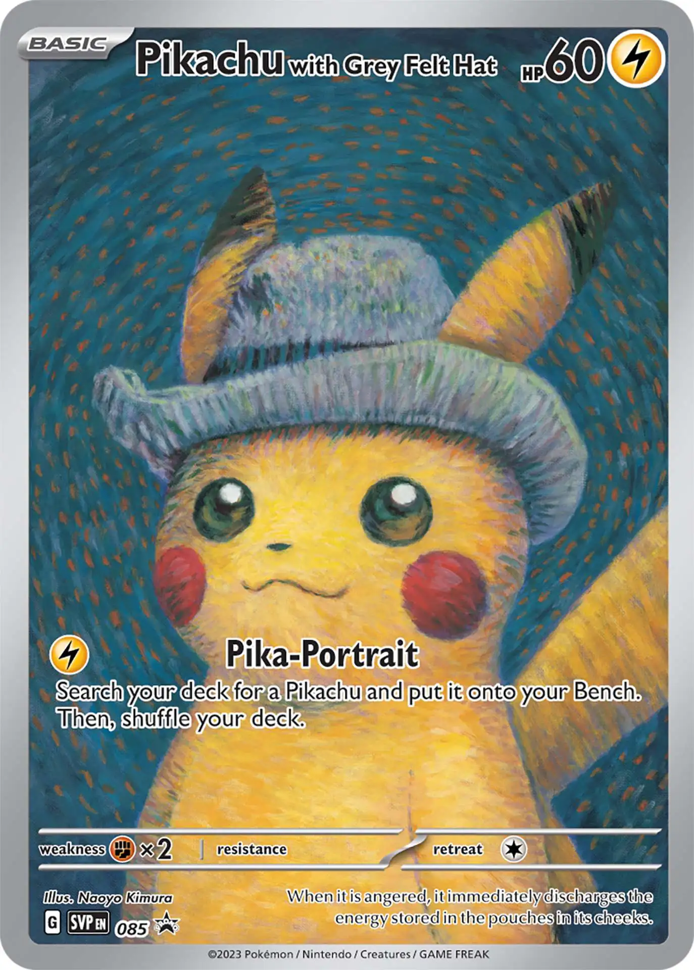 Pokemon Trading Card Game Van Gogh Museum Pikachu with Grey Felt Hat Promo Single Card SVP 085