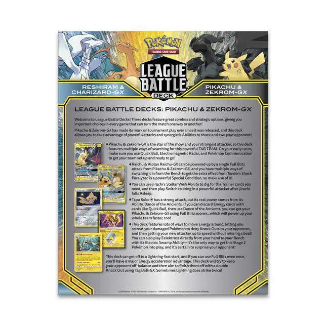League Battle Deck NEW/SEALED/Genuine Pokemon Pikachu & Zekrom GX 