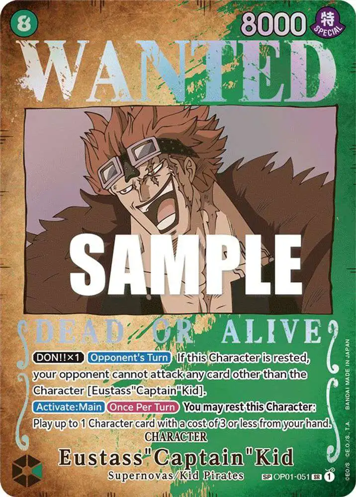 One Piece Trading Card Game Pillars of Strength Super Rare Eustass "Captain" Kid OP01-051 [Wanted Poster]