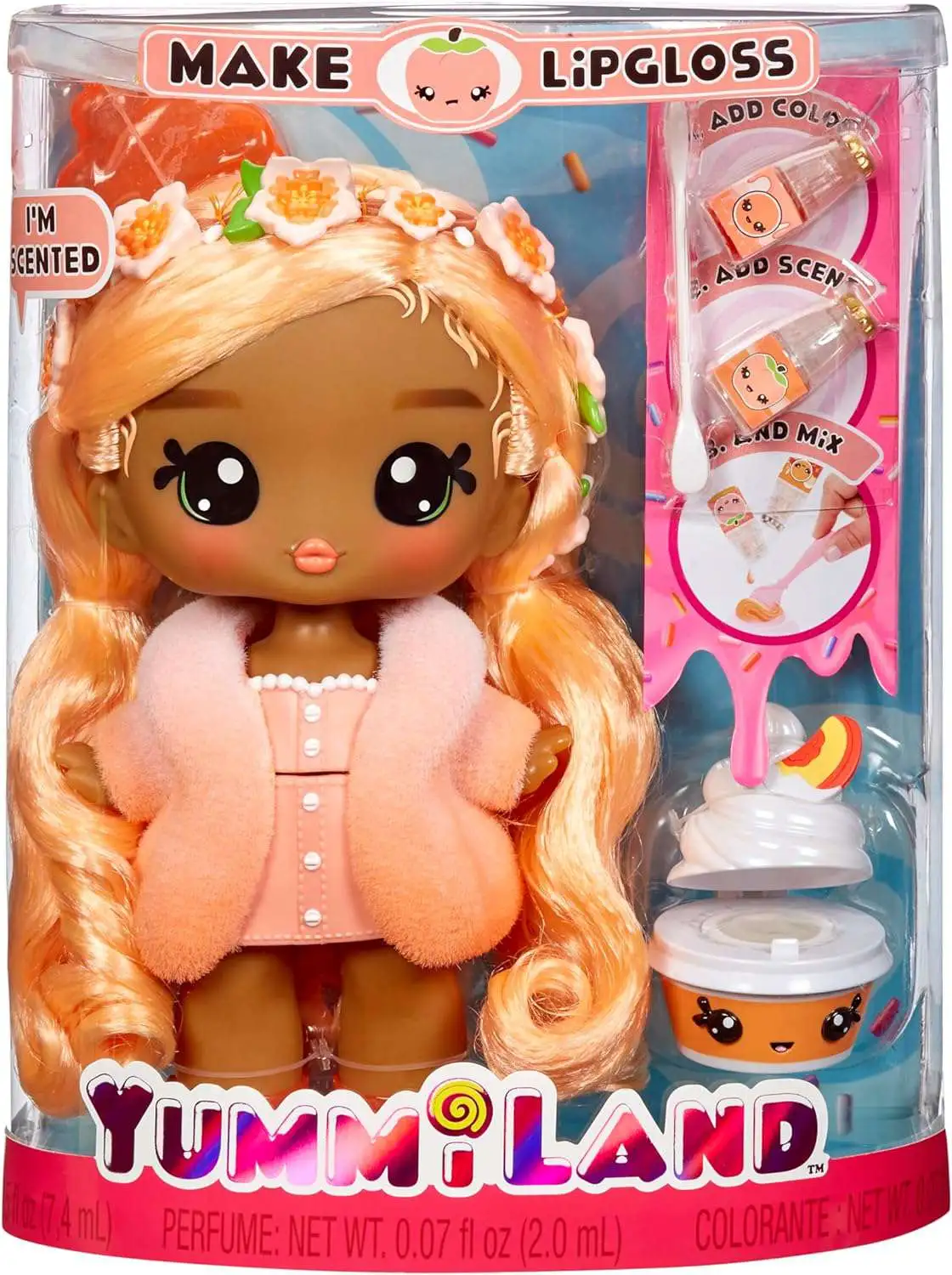 Yummiland Make Lipgloss Piper Peach with Num Nom Swirlyboo LARGE Doll with Pet [Scented!]