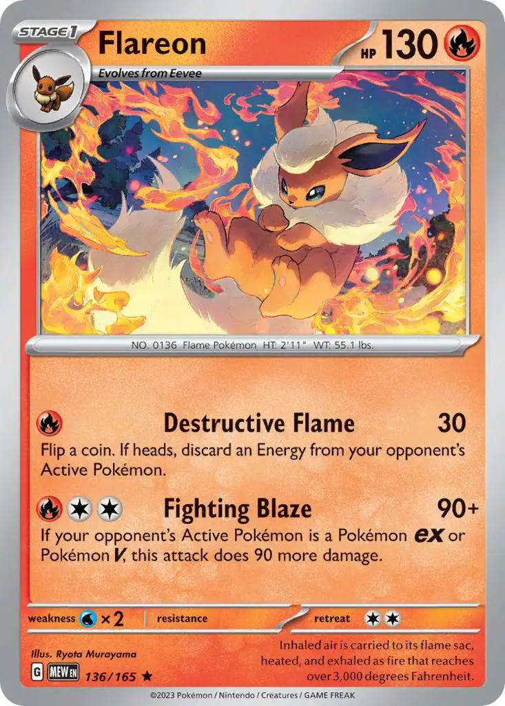 Pokemon Scarlet Violet 151 Single Card Rare Flareon 136 - ToyWiz