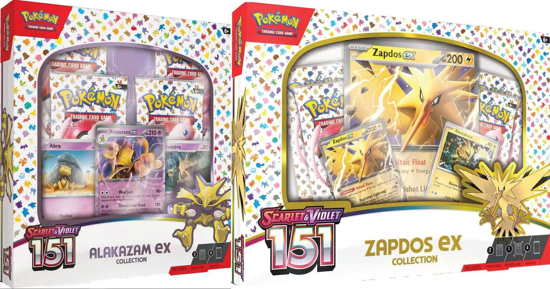 Trading Card Game Scarlet & Violet Pokemon 151 Alakazam ex & Zapdos ex Set  of 2 Collection Boxes [ENGLISH, 4 Booster Packs, 3 Foil Promos & More!]