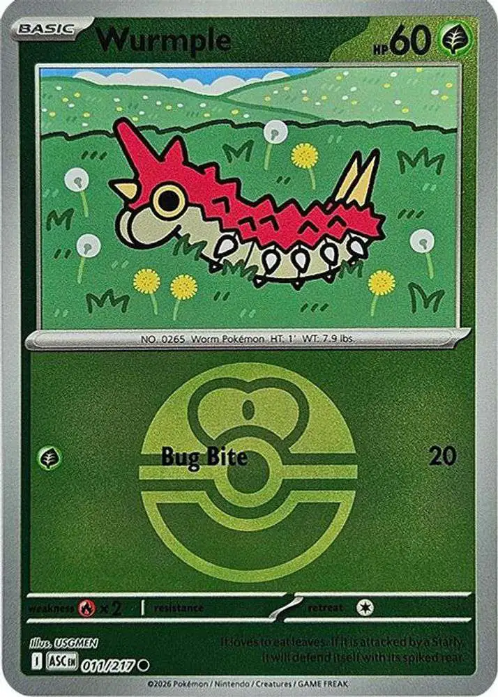Pokemon Trading Card Game Ascended Heroes Common Wurmple #011 [Love Ball]