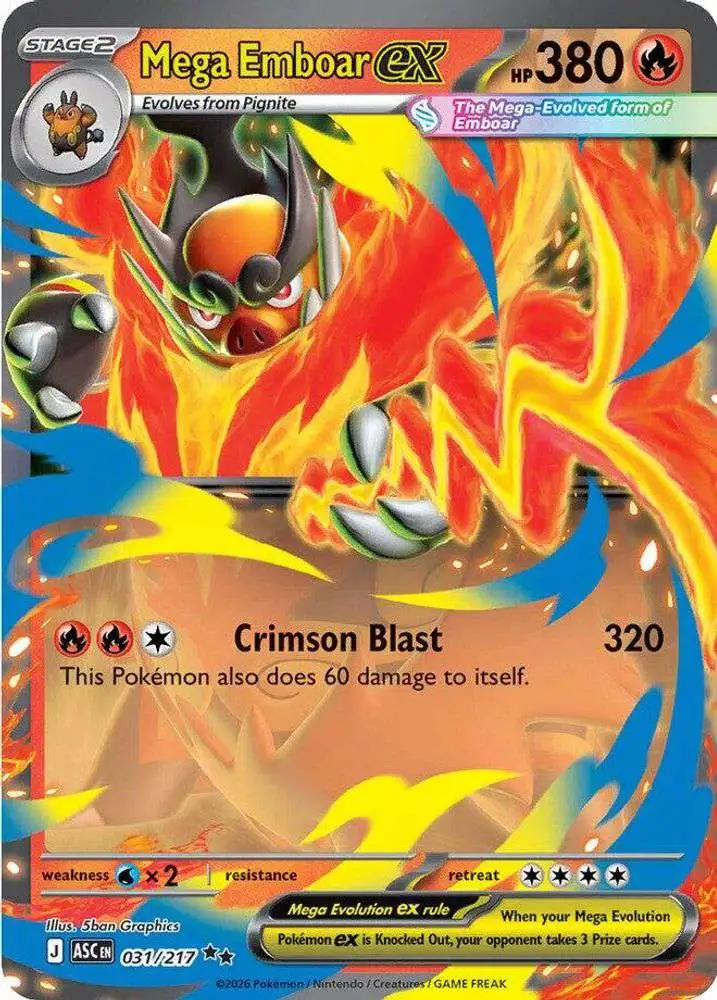Pokemon Trading Card Game Ascended Heroes Double Rare Mega Emboar ex #031