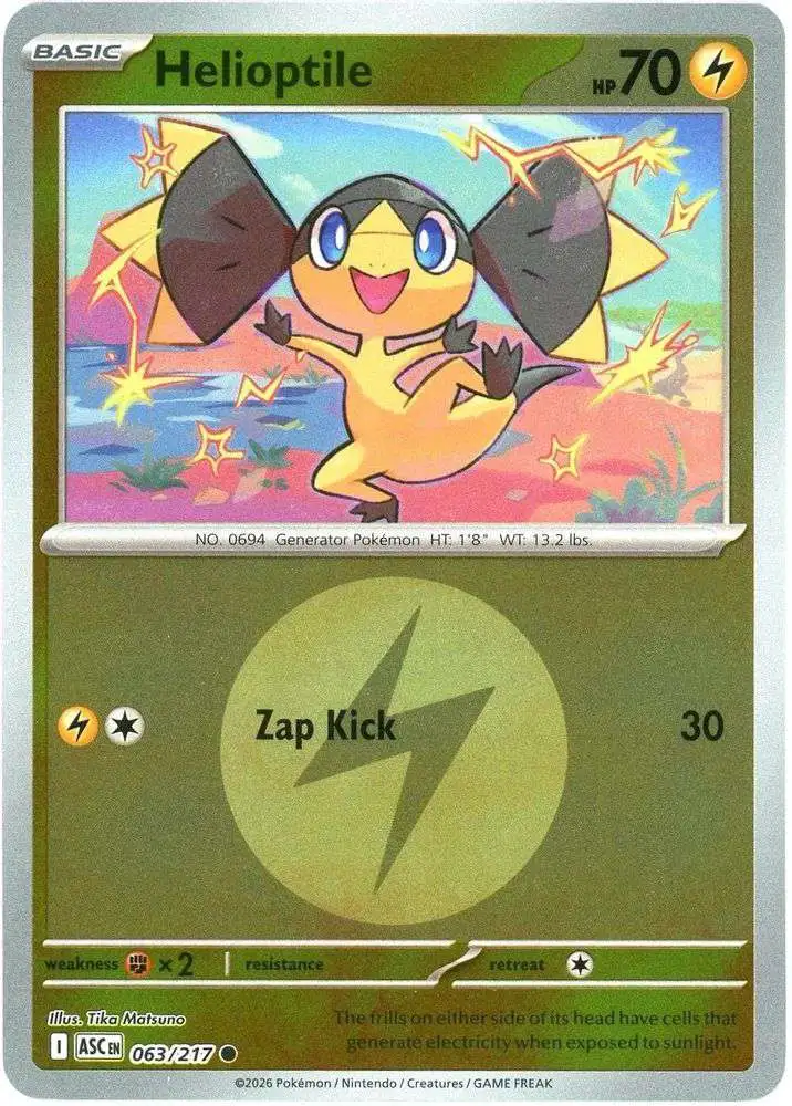 Pokemon Trading Card Game Ascended Heroes Single Card Common Helioptile 063  Energy Symbol Pattern - ToyWiz