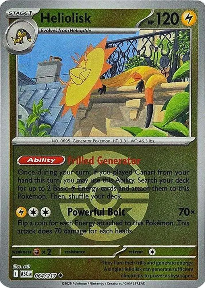 Pokemon Trading Card Game Ascended Heroes Single Card Uncommon Heliolisk 064 Quick Ball - ToyWiz Pokemon Trading Card Game Ascended Heroes Single Card Uncommon Heliolisk 064 Quick Ball - ToyWiz
