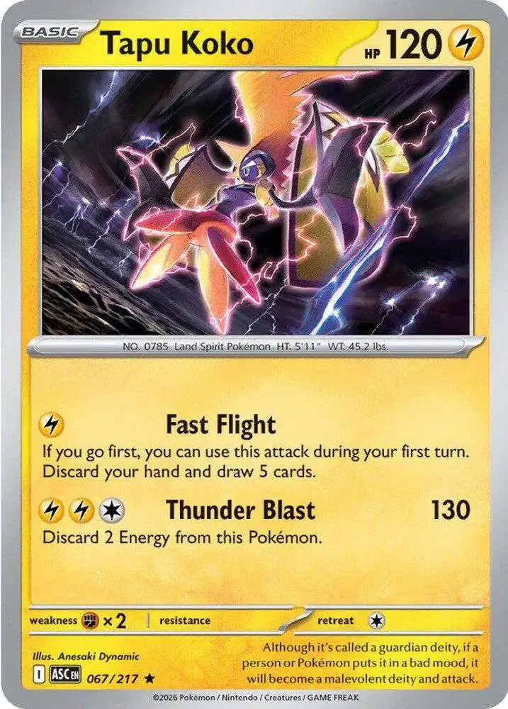Pokemon Trading Card Game Ascended Heroes Rare Tapu Koko #067
