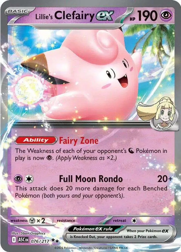 Pokemon Trading Card Game Ascended Heroes Double Rare Lillie's Clefairy ex #076