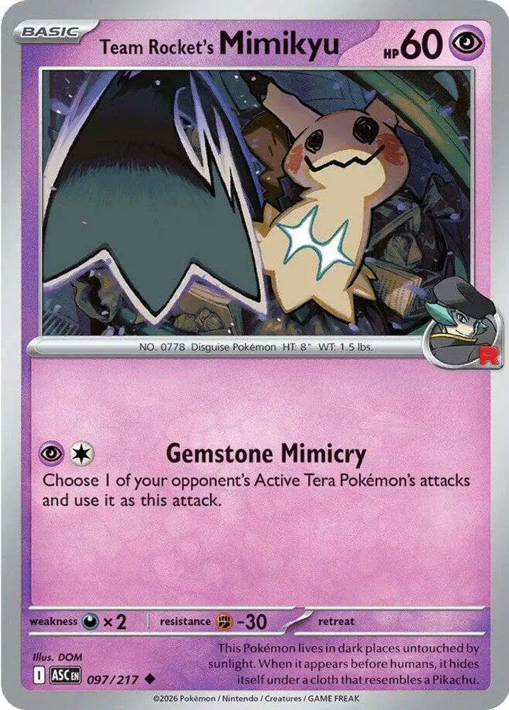 Pokemon Trading Card Game Ascended Heroes Uncommon Team Rocket's Mimikyu #097
