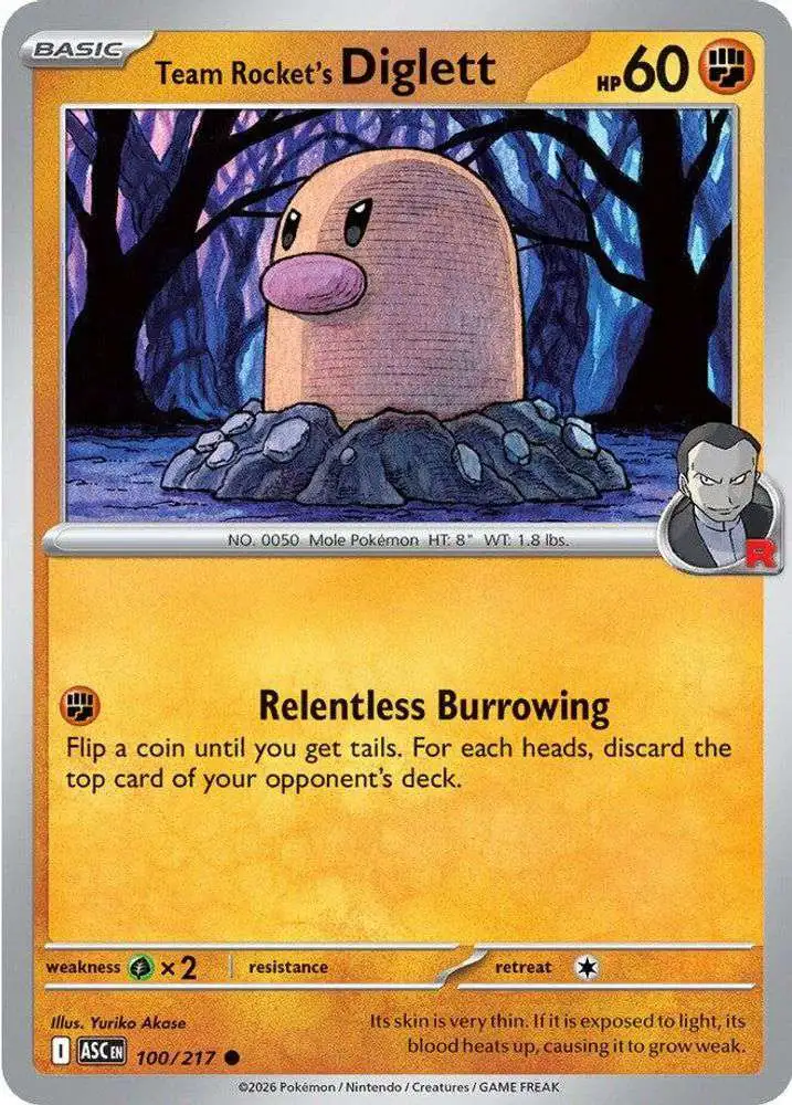 Pokemon Trading Card Game Ascended Heroes Single Card Common Team Rockets Diglett 100 - ToyWiz Pokemon Trading Card Game Ascended Heroes Single Card Common Team Rockets Diglett 100 - ToyWiz