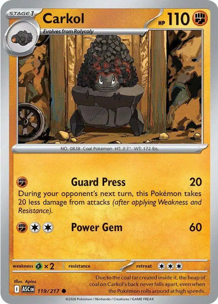 Pokemon Trading Card Game Ascended Heroes Common Carkol #119