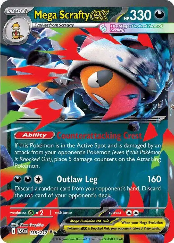 Pokemon Trading Card Game Ascended Heroes Single Card Double Rare Mega  Scrafty ex 135 - ToyWiz