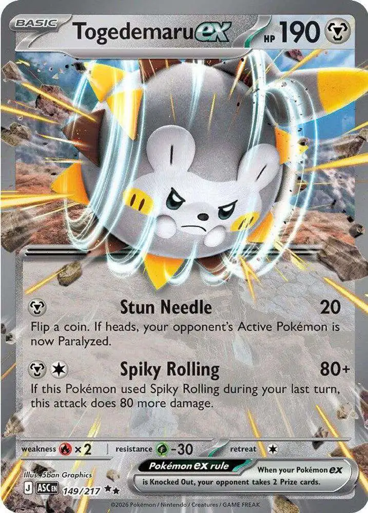 Pokemon Trading Card Game Ascended Heroes Double Rare Togedemaru ex #149 Pokemon Trading Card Game Ascended Heroes Double Rare Togedemaru ex #149