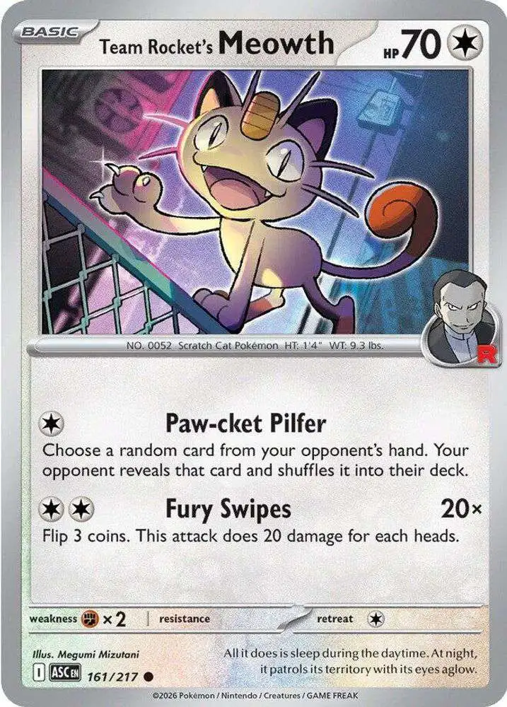 【PSA9】ロケット団のニャース Team Rocket’s Meowth Pokemon Trading Card Game Ascended Heroes Single Card Common Team