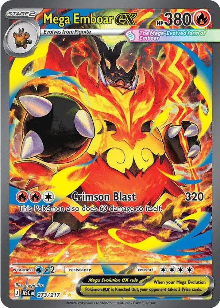 Pokemon Trading Card Game Ascended Heroes Special Illustration Rare Mega Emboar ex #273 Pokemon Trading Card Game Ascended Heroes Special Illustration Rare Mega Emboar ex #273