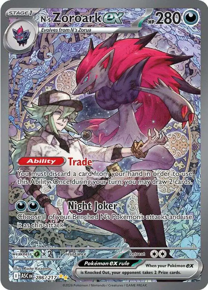 Pokemon Trading Card Game Ascended Heroes Single Card Special Illustration Rare Ns Zoroark ex 286 - ToyWiz Pokemon Trading Card Game Ascended Heroes Single Card Special Illustration Rare Ns Zoroark ex 286 - ToyWiz