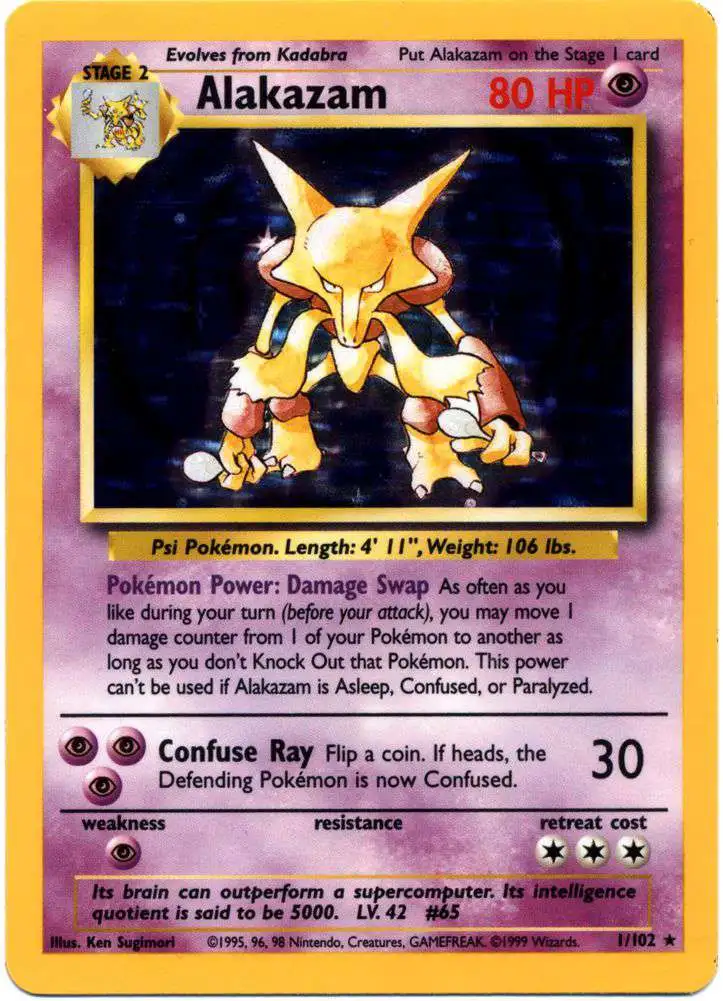 Pokemon Base Set Holo Rare Alakazam #1 [Damaged]